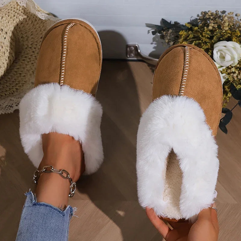 Women's Fluffy Fur Slippers – Warm Faux Suede Home Slides