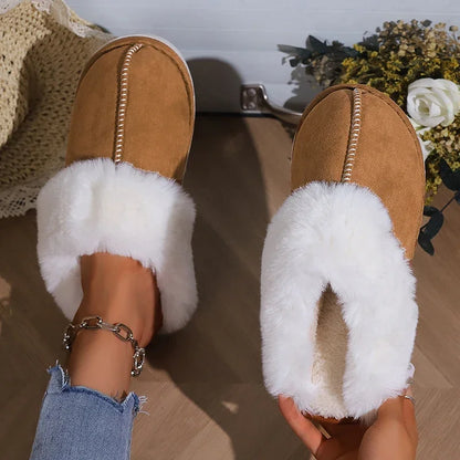 Women's Fluffy Fur Slippers – Warm Faux Suede Home Slides