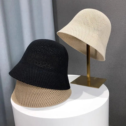Hollow Knit Bucket Hat – Lightweight Sun Protection Fishing Hat