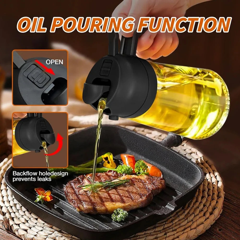 2-in-1 Oil Spray Bottle & Pourer – Kitchen Dispenser