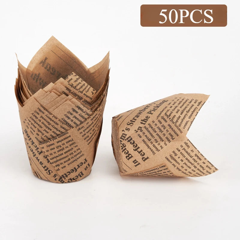 Newspaper Print Tulip Cupcake Liners – 50 Pack