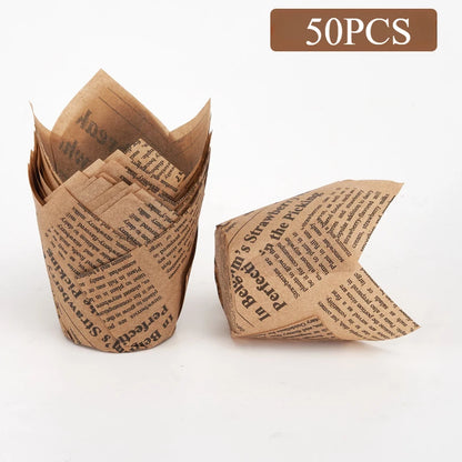 Newspaper Print Tulip Cupcake Liners – 50 Pack