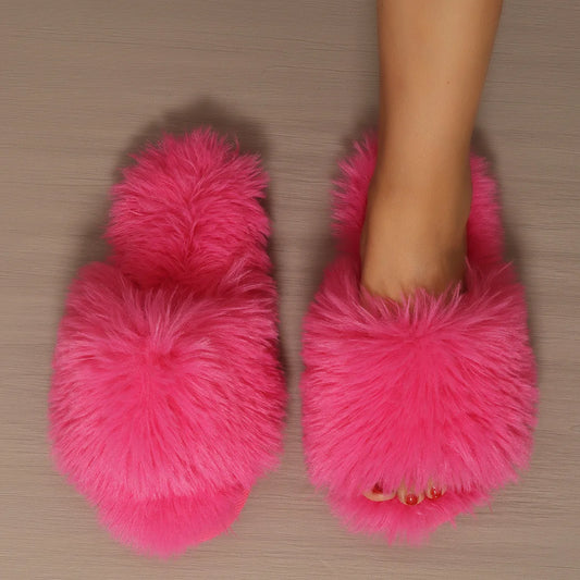 Plush Fuzzy Slippers for Women – Warm Anti-Slip Indoor Slides