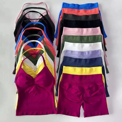 Women's Halter Neck Sports Bra & Shorts Set – Yoga Crop Top