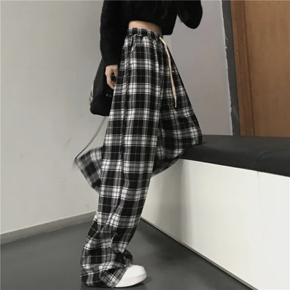 Plaid Baggy Sweatpants – Oversized Unisex Casual Pants with Pockets