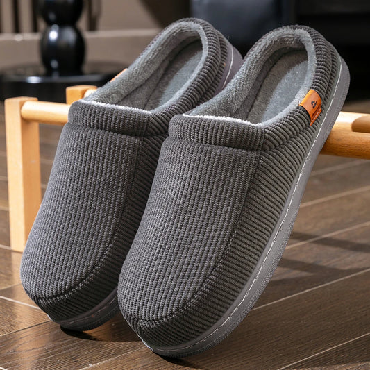 Men's Memory Foam Corduroy Slippers with Non-Slip TPR Sole