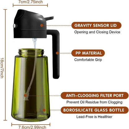 Oil Dispenser Bottle 470ml - Dark Glass Gravity Sensor Lid
