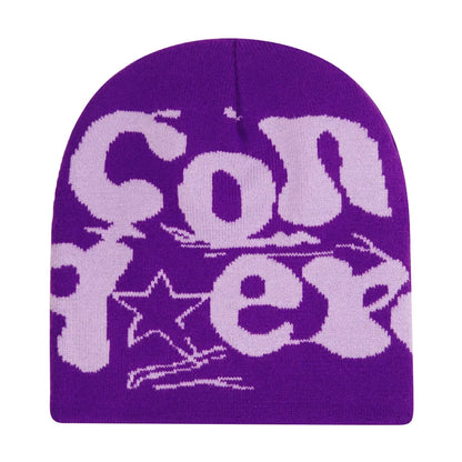 Y2K Letter Print Knit Beanie Hat – Unisex Winter Cap