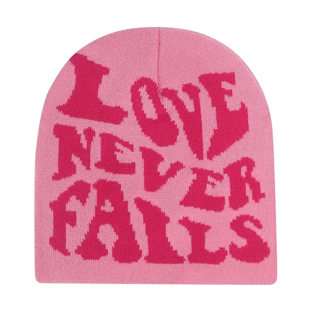 Y2K Letter Print Knit Beanie Hat – Unisex Winter Cap