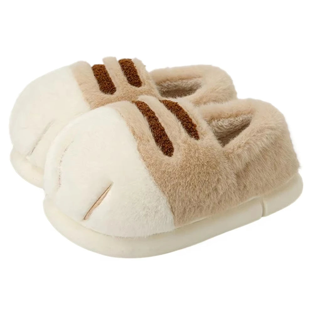 Fluffy Cat Paw Slippers for Women – Warm Non-Slip Home Shoes