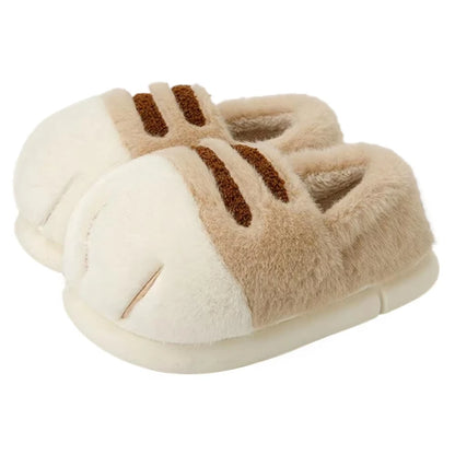 Fluffy Cat Paw Slippers for Women – Warm Non-Slip Home Shoes