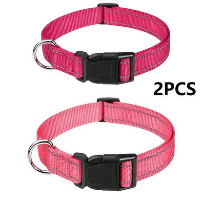 Reflective Dog Collar – Adjustable Nylon with Quick-Release Buckle, XS–XL