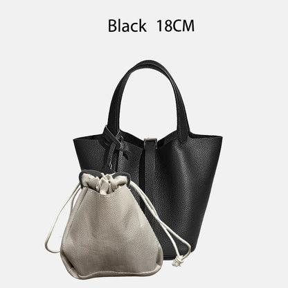 Genuine Leather Bucket Tote Bag for Women – Luxury Designer Handbag