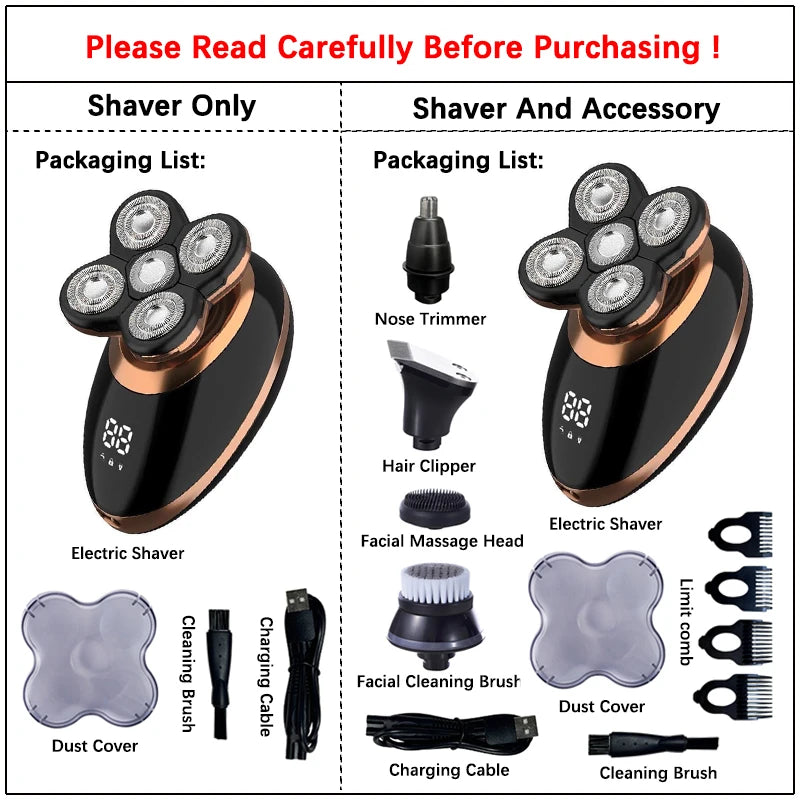 5-in-1 Electric Shaver for Men – Bald Head & Beard Grooming Kit