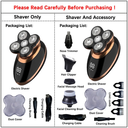 5-in-1 Electric Shaver for Men – Bald Head & Beard Grooming Kit