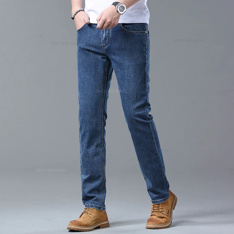 Men's Slim Fit Stretch Jeans – Classic Denim Pants in Light Blue, Smoke Gray & Blue Gray