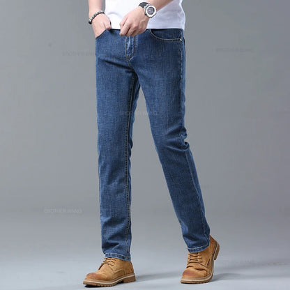 Men's Slim Fit Stretch Jeans – Classic Denim Pants in Light Blue, Smoke Gray & Blue Gray