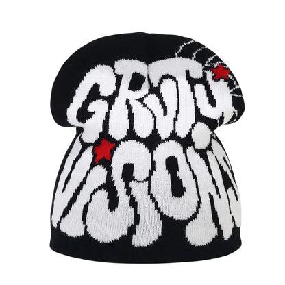 Y2K Letter Print Knit Beanie Hat – Unisex Winter Cap