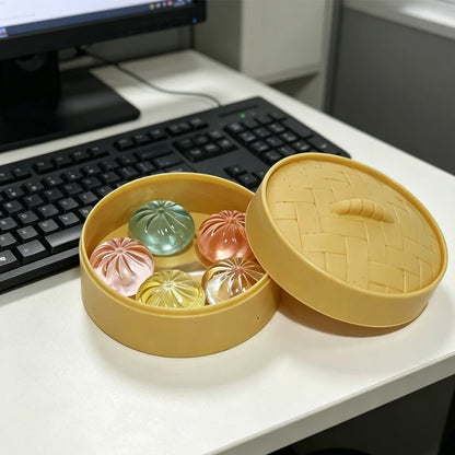 Squishy Dumpling Bun Fidget Toy Set – 5 Mini Buns + Steamer