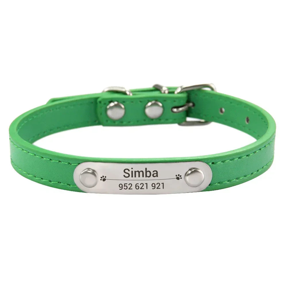 Personalized Dog Collar with Engraved ID Tag – PU Leather, Anti-Lost