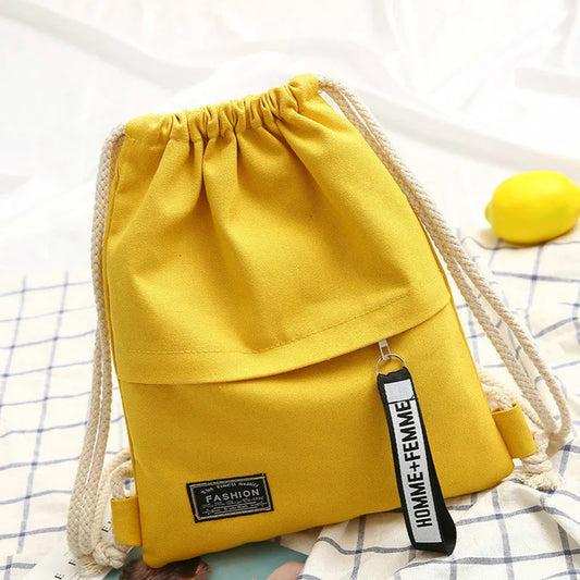 Canvas Drawstring Backpack – Casual School Bag for Women & Men