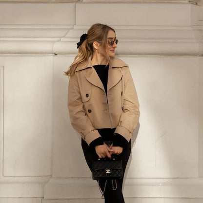 Cropped Trench Coat Women Double Breasted Short Jacket