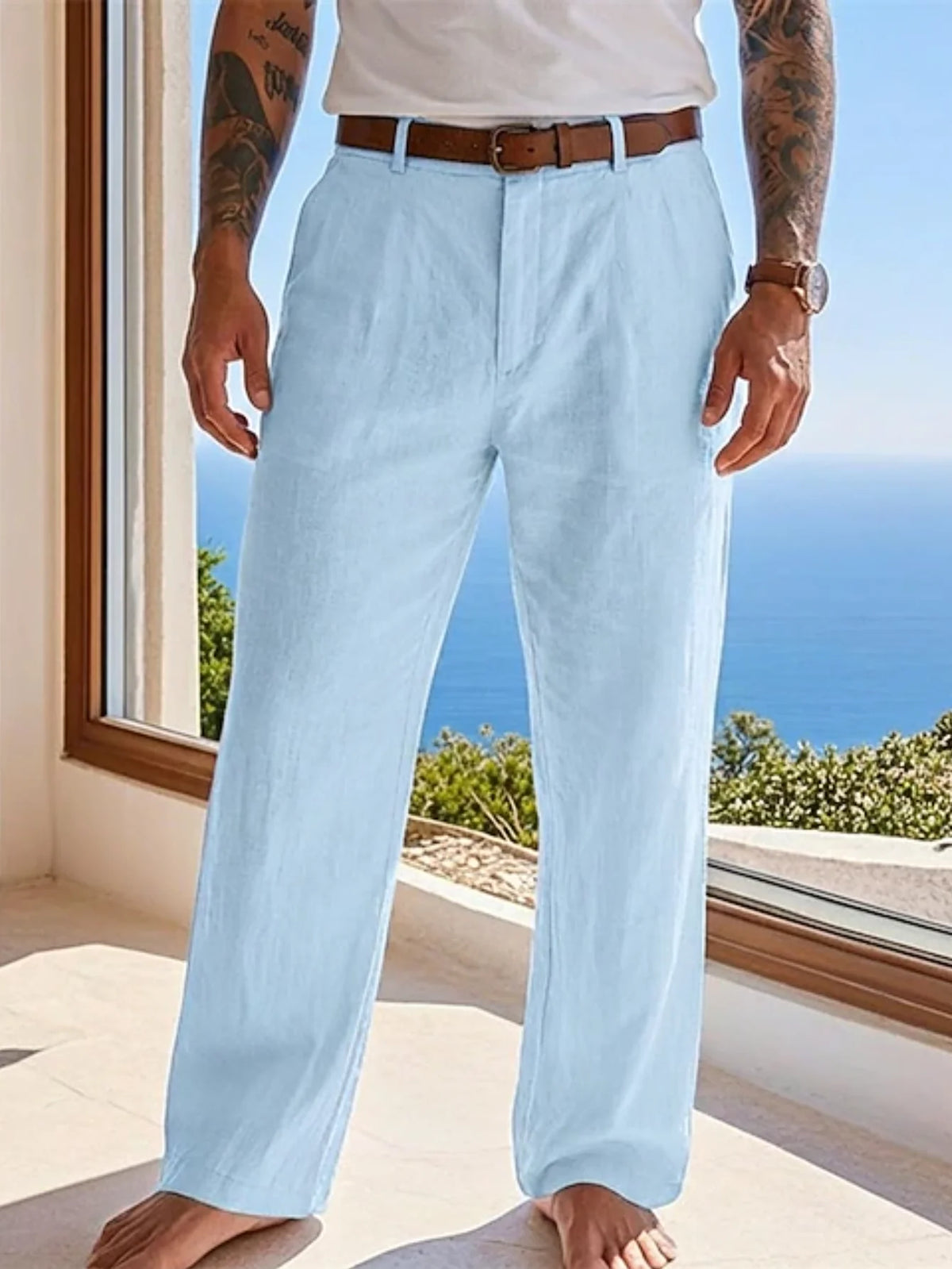 Men's Cotton Linen Pants – Loose Fit Casual Drawstring Jogger
