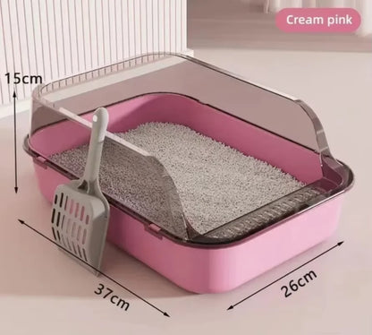 Semi-Enclosed Cat Litter Box – Splashproof Kitten Toilet Tray