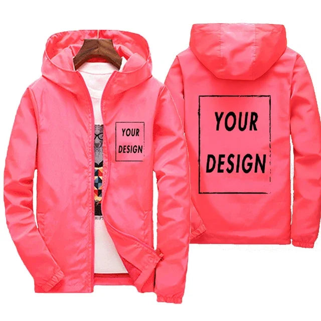 Custom Logo Men's Windbreaker Jacket – Waterproof Hooded Autumn Coat