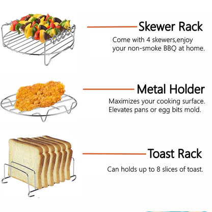 Air Fryer Rack – Stainless Steel Grill & Baking Rack with Skewers