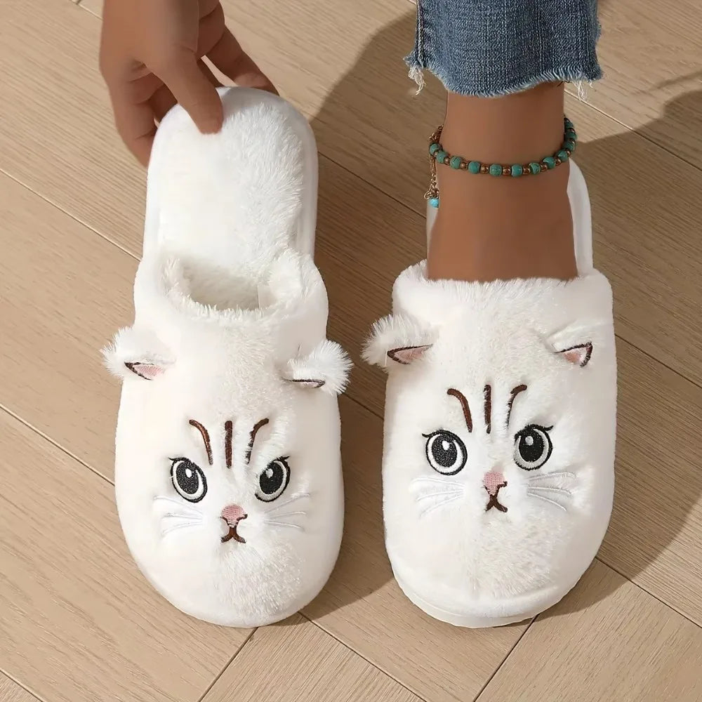 Cat Plush Slippers – Cute 3D Ear Indoor House Shoes with Non-Slip Sole