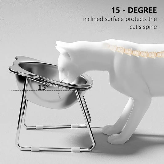 Raised Cat Bowl with Stand – Tilted Stainless Steel Elevated Pet Food Bowl