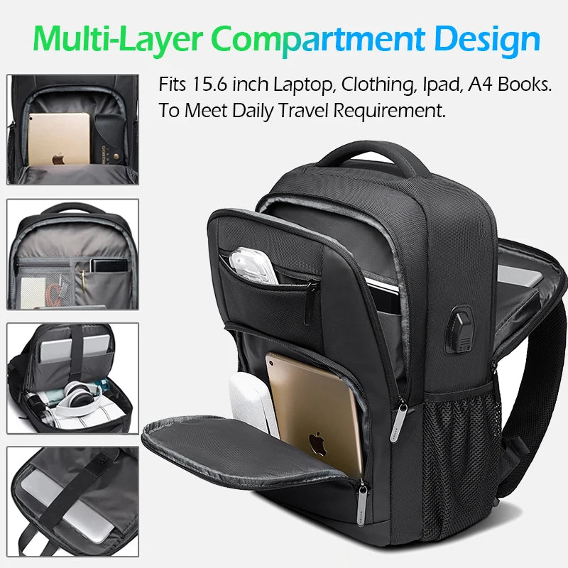 15.6" Laptop Backpack with USB Charging Port - Waterproof Travel Daypack