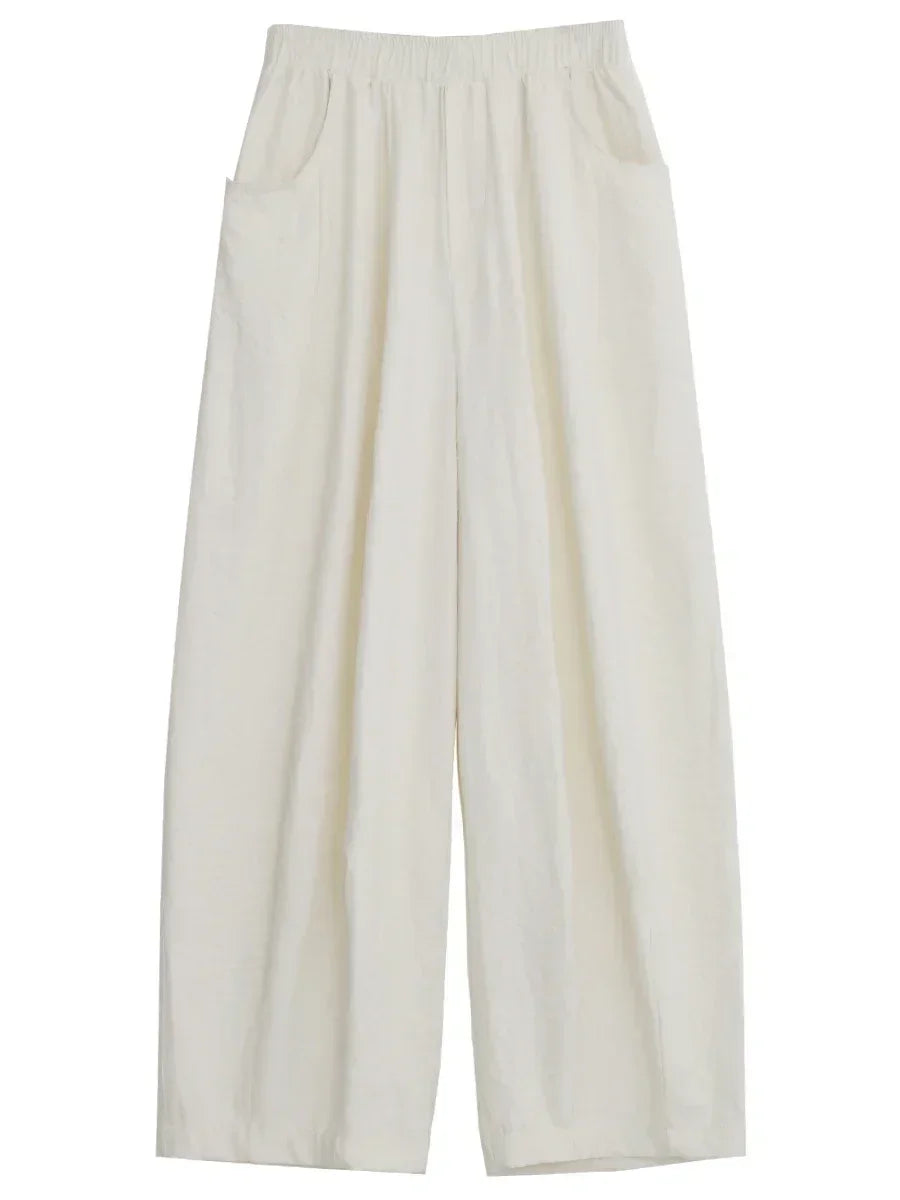 Women's Wide Leg Pleated Trousers – Beige