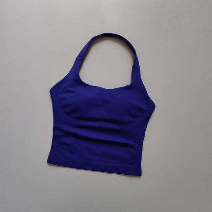 Halter Neck Sports Bra – Longline Strappy Crop Top for Yoga & Gym