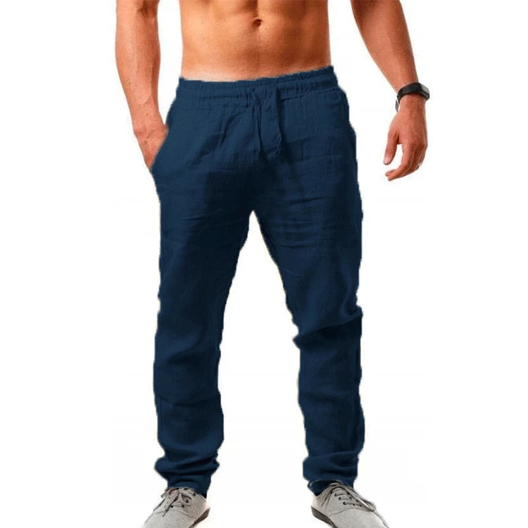 Men's Wide-Leg Linen Pants – Drawstring Casual Trousers