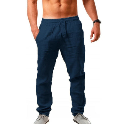 Men's Wide-Leg Linen Pants – Drawstring Casual Trousers
