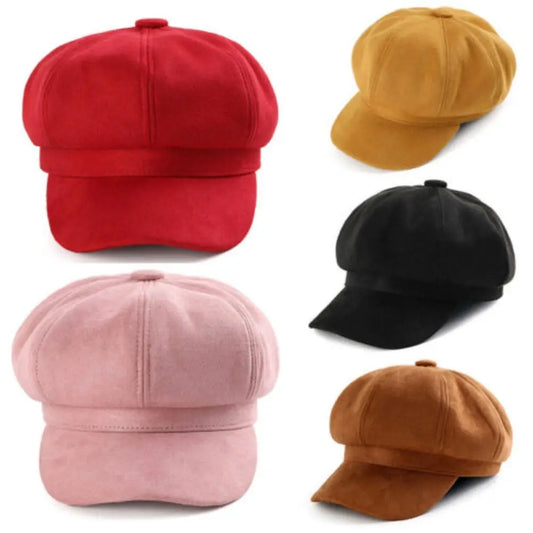 Newsboy Baker Boy Cap Suede Beret Hat Solid Color Adjustable