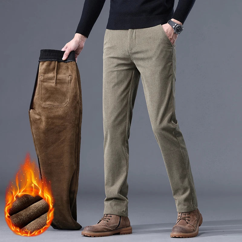 Men's Fleece-Lined Corduroy Pants – Warm Stretch Casual Trousers