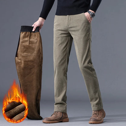 Men's Fleece-Lined Corduroy Pants – Thick Stretch Business Trousers