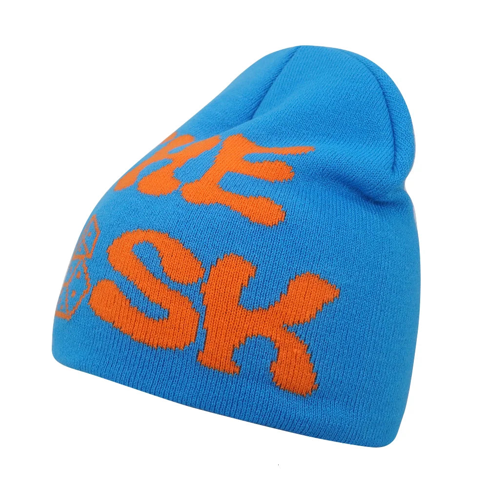 Y2K Letter Print Knit Beanie Hat – Unisex Winter Cap