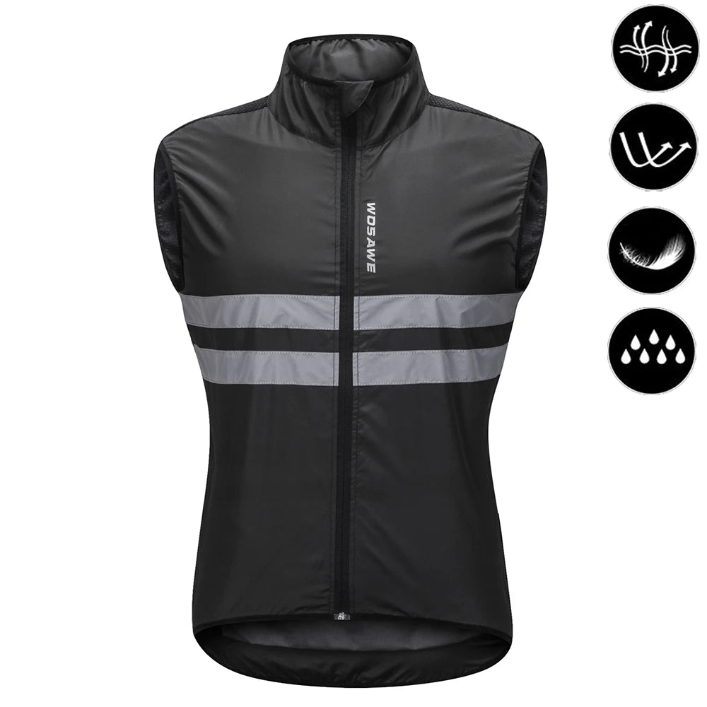 Cycling Windbreaker Vest Men Packable Windproof Reflective Jacket