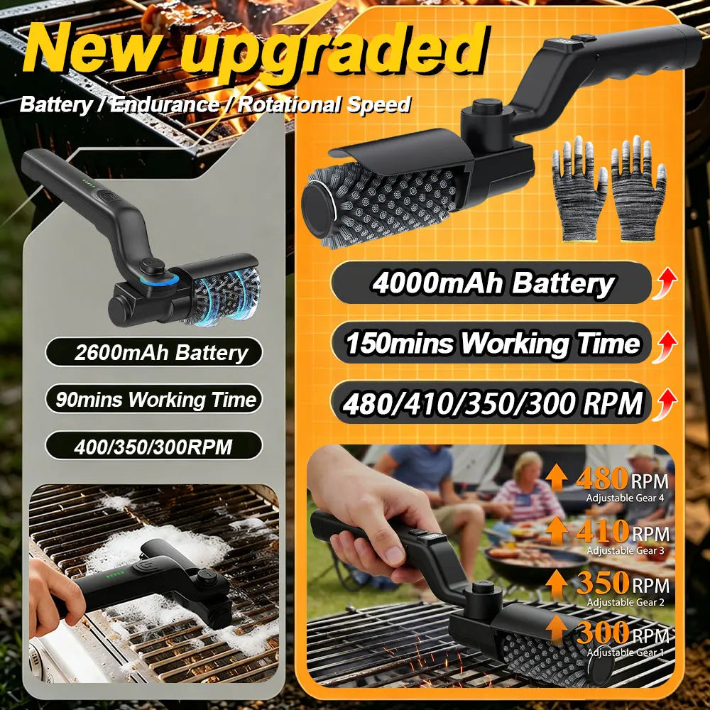 Electric BBQ Grill Brush – 180° Adjustable Head, 3-Speed