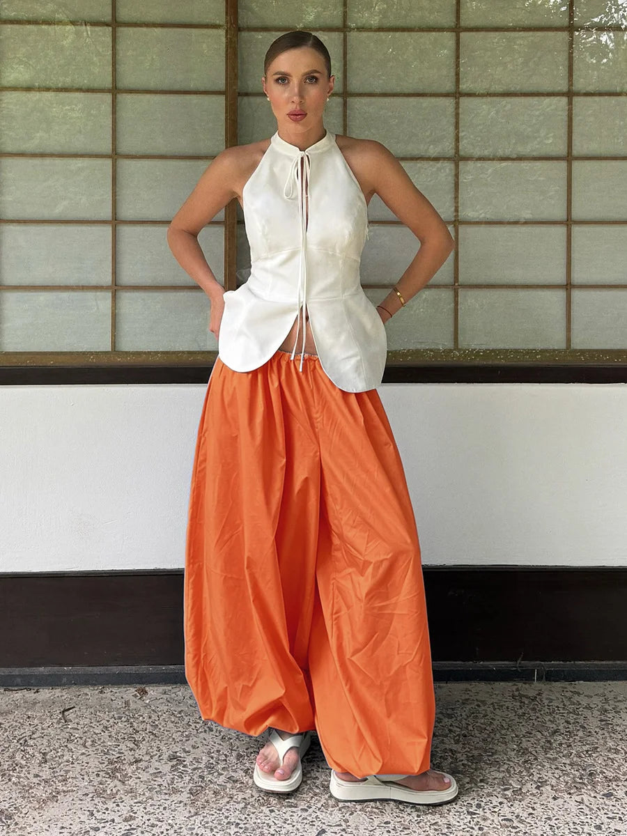Women's Wide Leg Lantern Pants – Loose Cotton Casual Trousers