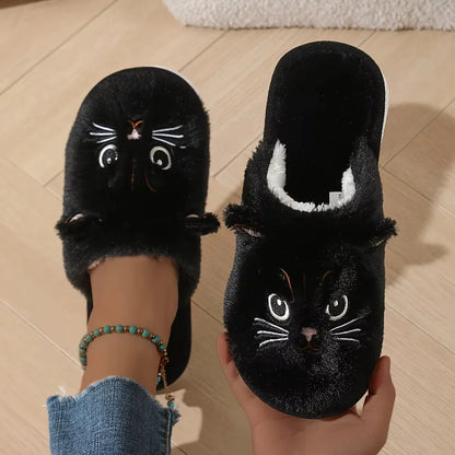Cat Plush Slippers – Cute 3D Ear Indoor House Shoes with Non-Slip Sole