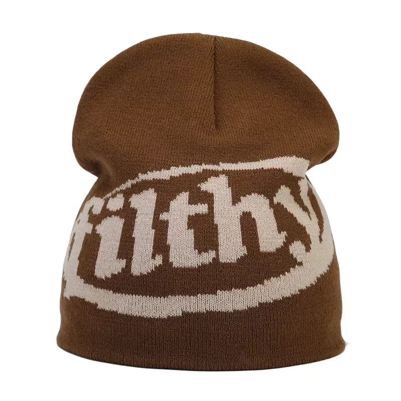 Y2K Letter Print Knit Beanie Hat – Unisex Winter Cap