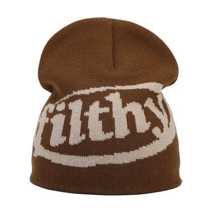 Y2K Letter Print Knit Beanie Hat – Unisex Winter Cap