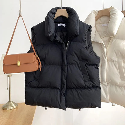 Women's Sleeveless Puffer Vest – Stand Collar Down Coat