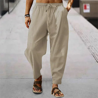 Men's Cotton Linen Wide-Leg Pants – Casual Breathable Trousers