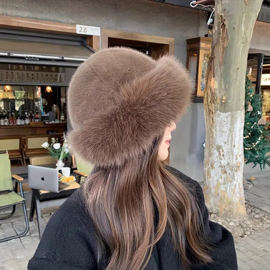 Women's Winter Faux Fur Bucket Hat Warm Soft Plush